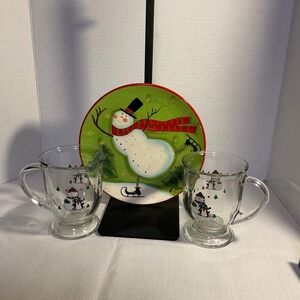 Christmas Holiday Set of 2 by Certified International Snowman Plate & 2 Mugs‎